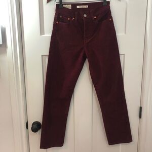 Levi's Corduroy Pants Womens Size 24 Wedgie Straight Burgundy Red Button Fly